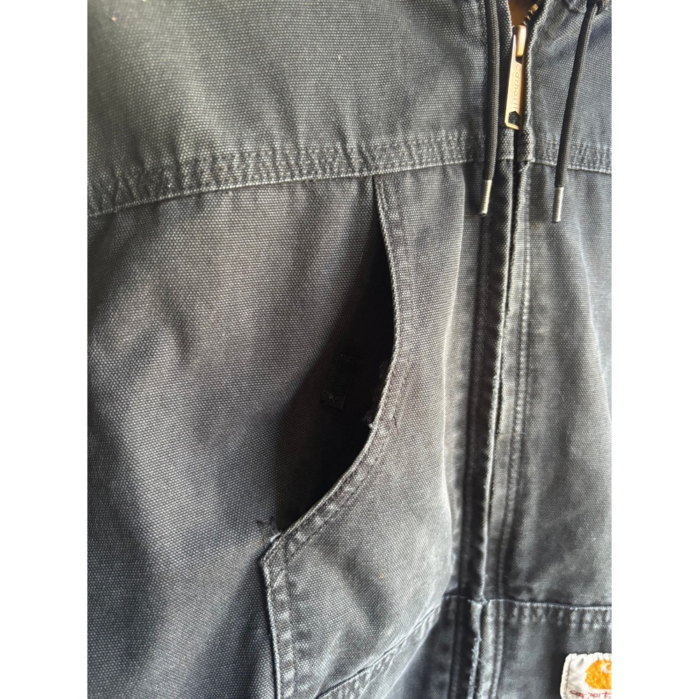 Carhartt J131 BLK Thrashed Faded Black Thermal Lined Duck Hooded Jacket Mens LG - Picture 7 of 11